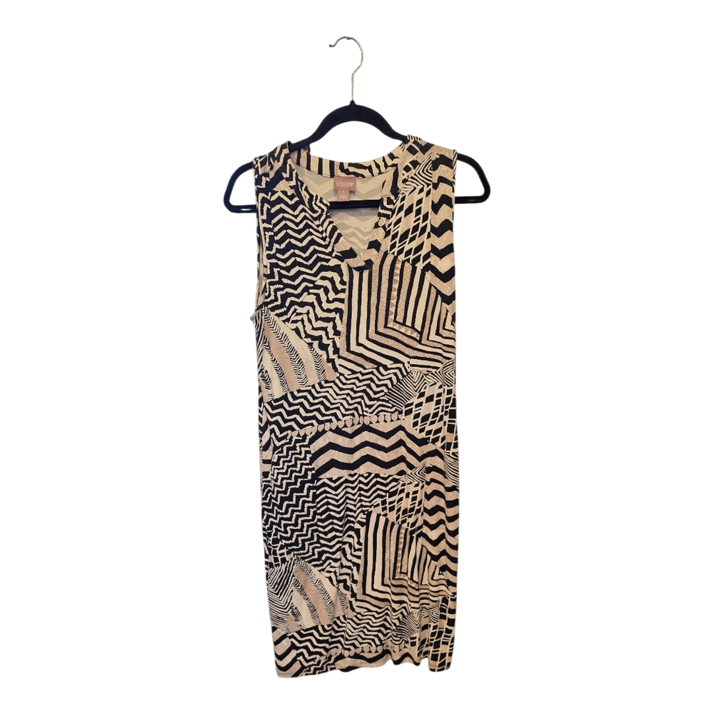 Chico's Geometric Black and Cream Mini Dress